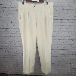 VTG Ermenegildo Zegna Ivory Cotton Pleated Chino Pants Italy Size 54 XL (35x31)